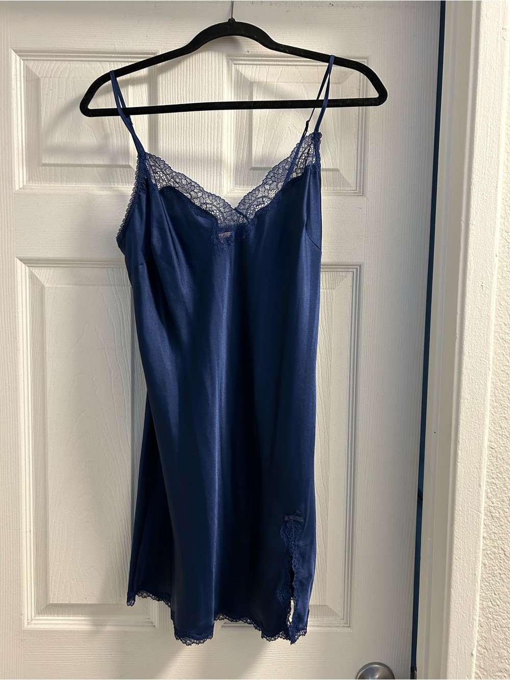 Victoria's Secret Navy Satin Lace-Trim Slip